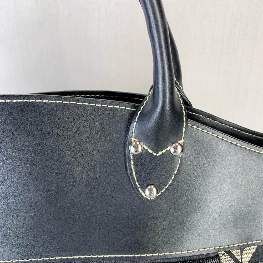 Maxx New‎ York Black Faux Leather and Geometric Print Fabric Travel/Tote Bag - Picture 6 of 13
